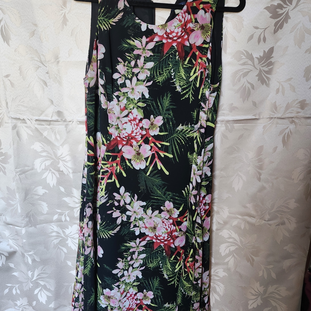 Black Floral Sleeveless Maxi Dress - Pink & Green Print